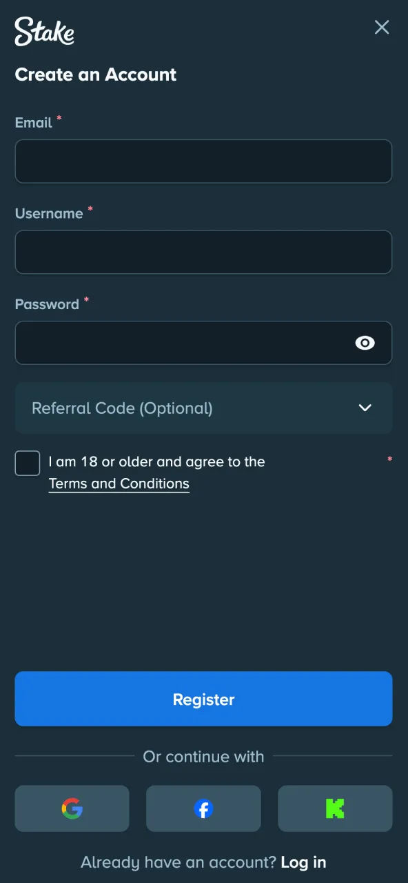 Sign in to Stake or open a fresh account.