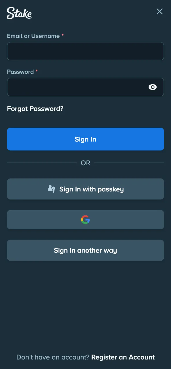 Register Stake account entering email and username.